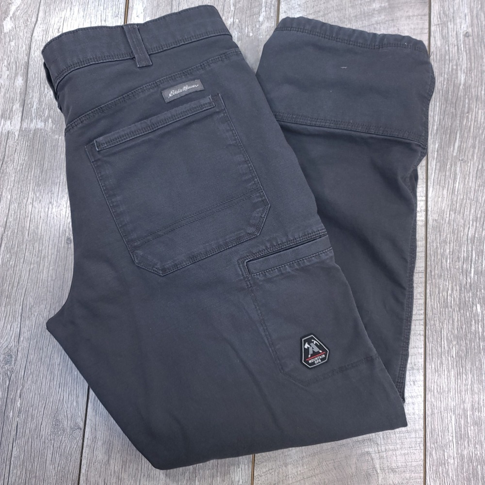 Eddie Bauer Mountain Ops Pants Mens 38x30 Gray Fleece Lined Canvas Utility